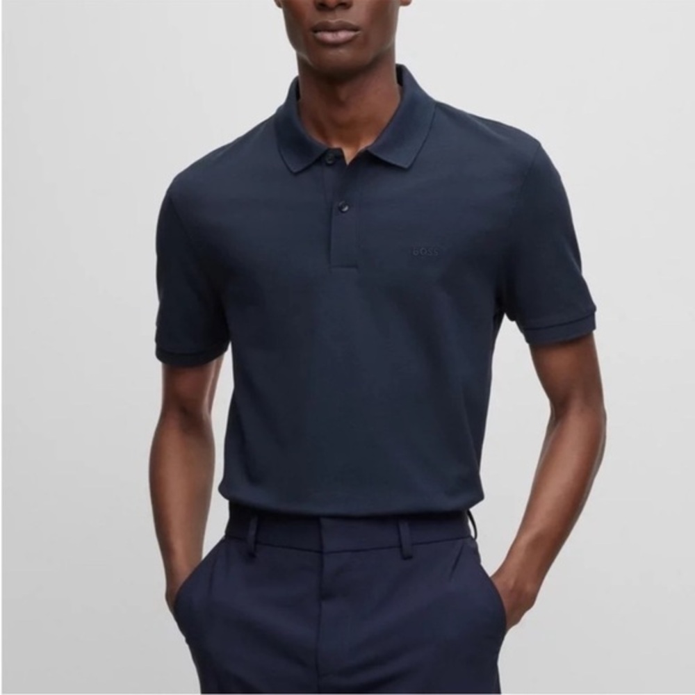 BOSS Men's Short Sleeve Cotton Polo Shirt in Dark Navy Size M